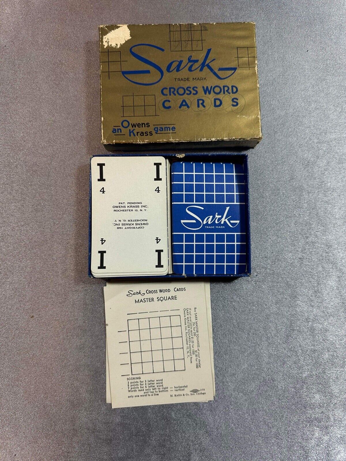 Vintage Card Game of Sark Crossword Cards by Owens-Krass dated 1949