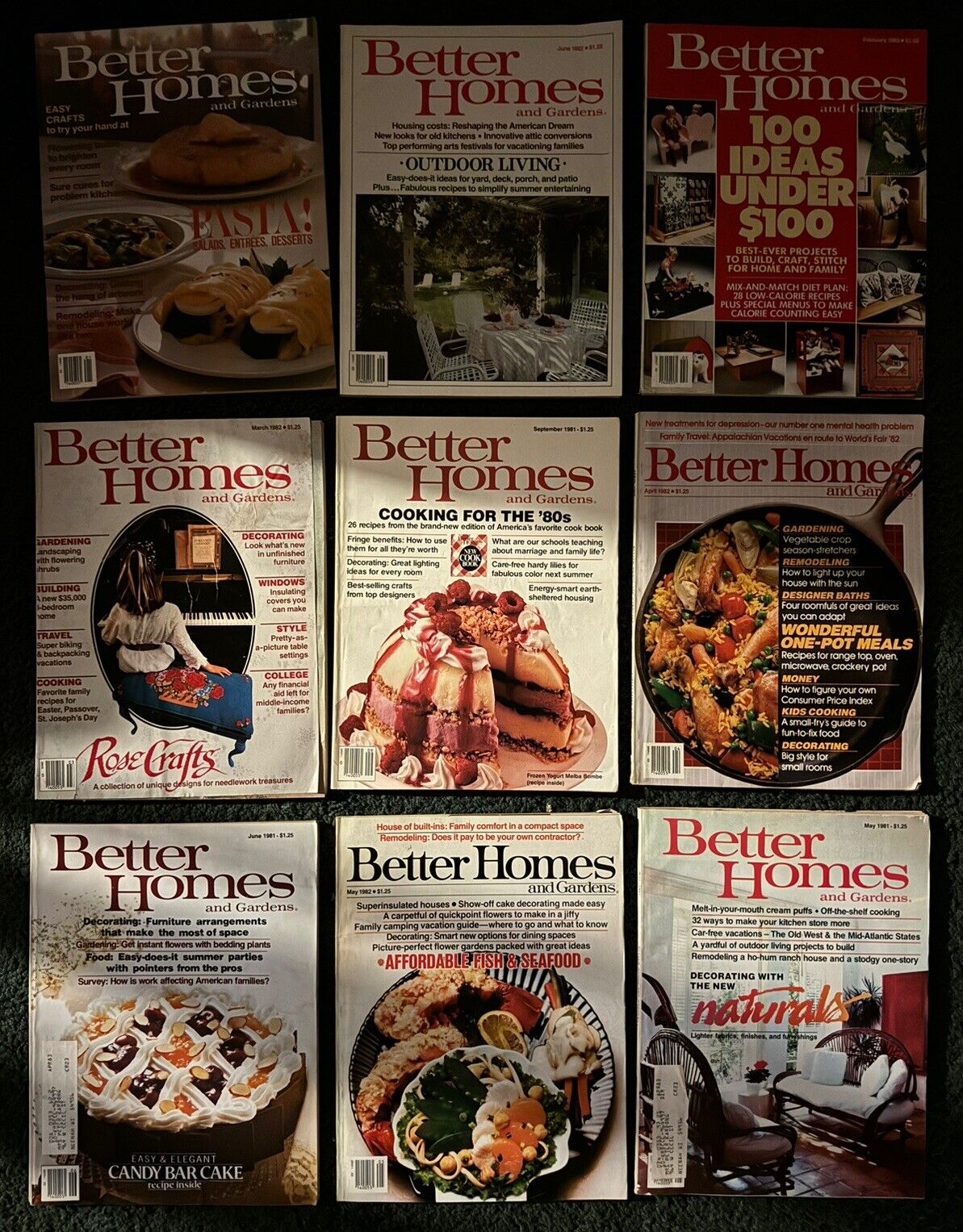 Vintage 1980's Better Homes and Gardens Magazines Lot of 9 Recipes - Adverising