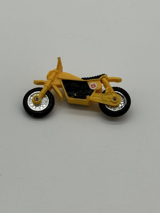 Vintage Toy Yellow Plastic Dirt bike Rubber Tires Cake Topper Trinket Motorcycle