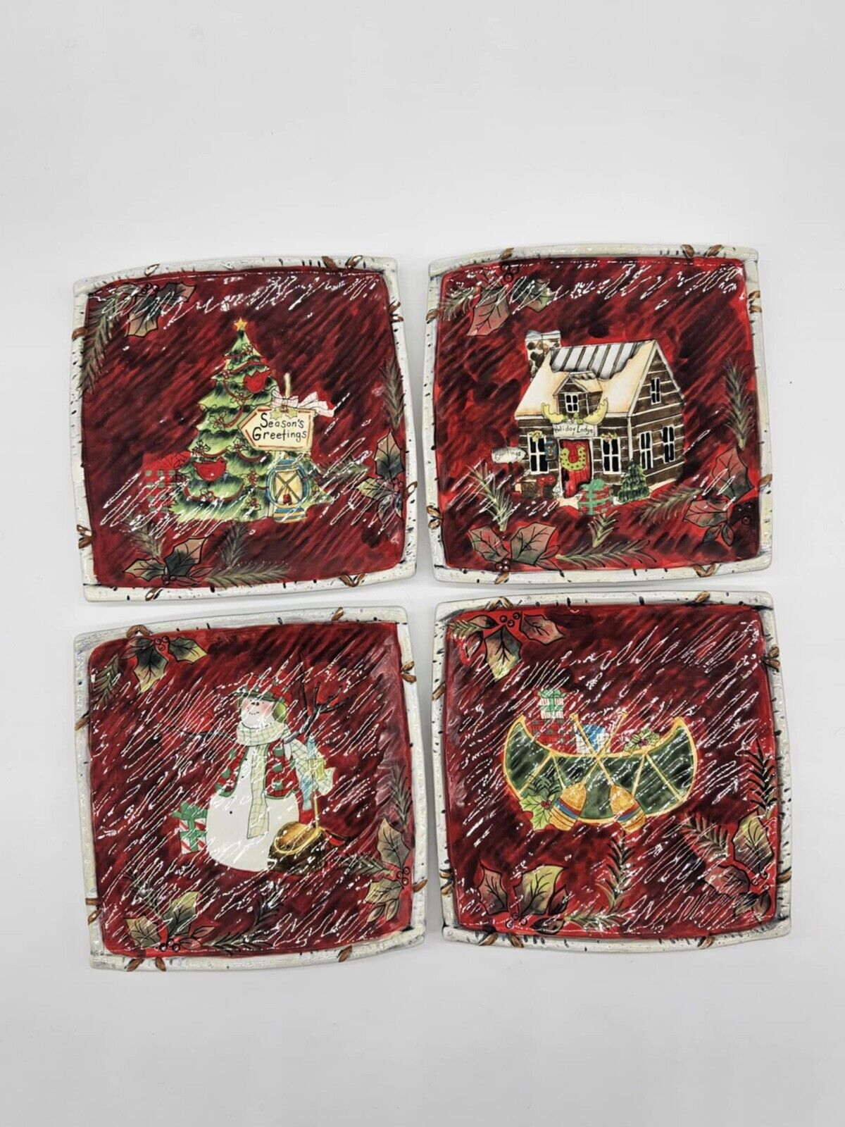 🔥 Certified International Holiday Lodge Snowman Plate Susan Winget Set Of 4