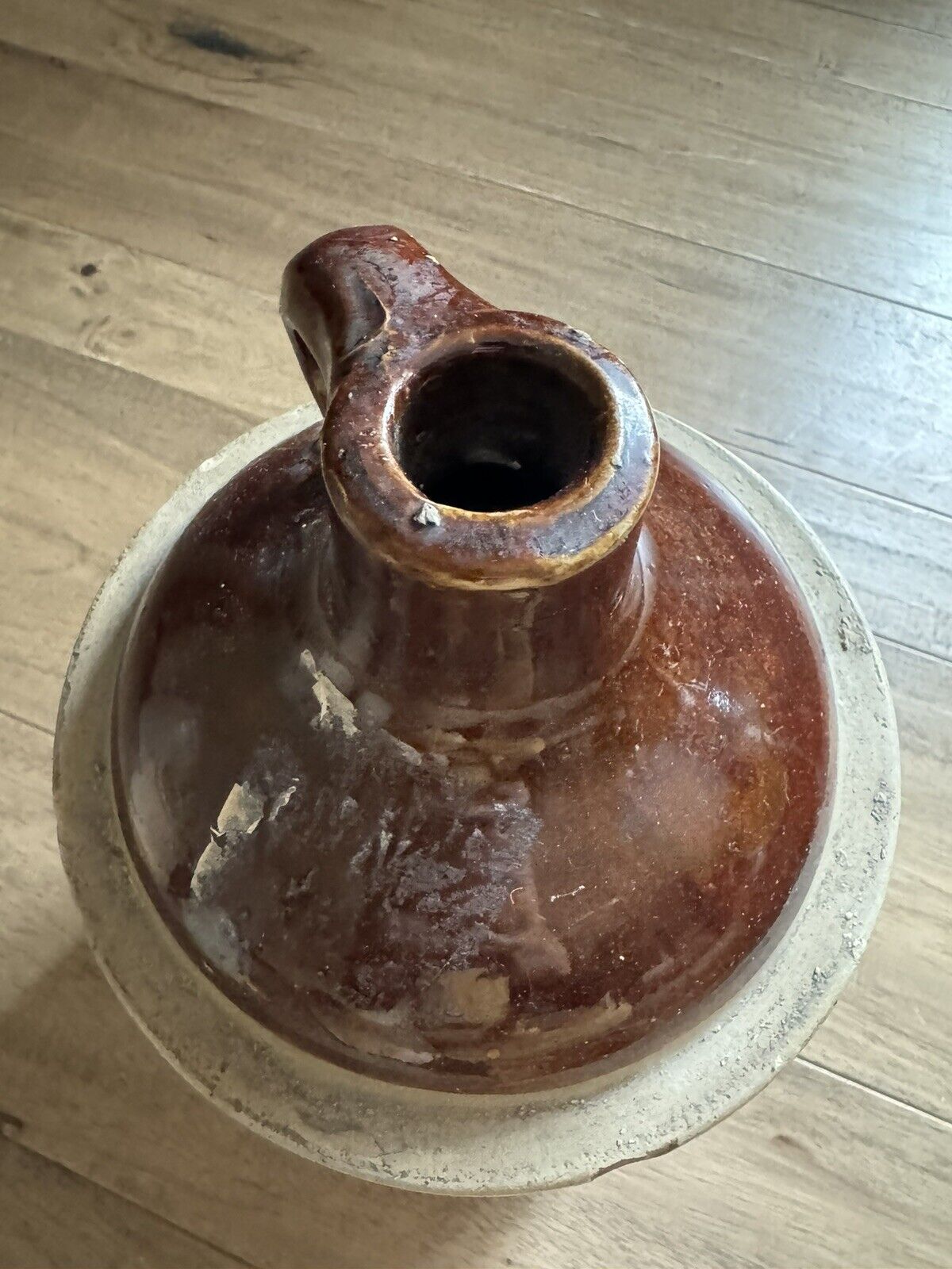 Antique Vintage 1/2 Gallon Stoneware Pottery Crock Jug Brown Cream - 9 " Tall