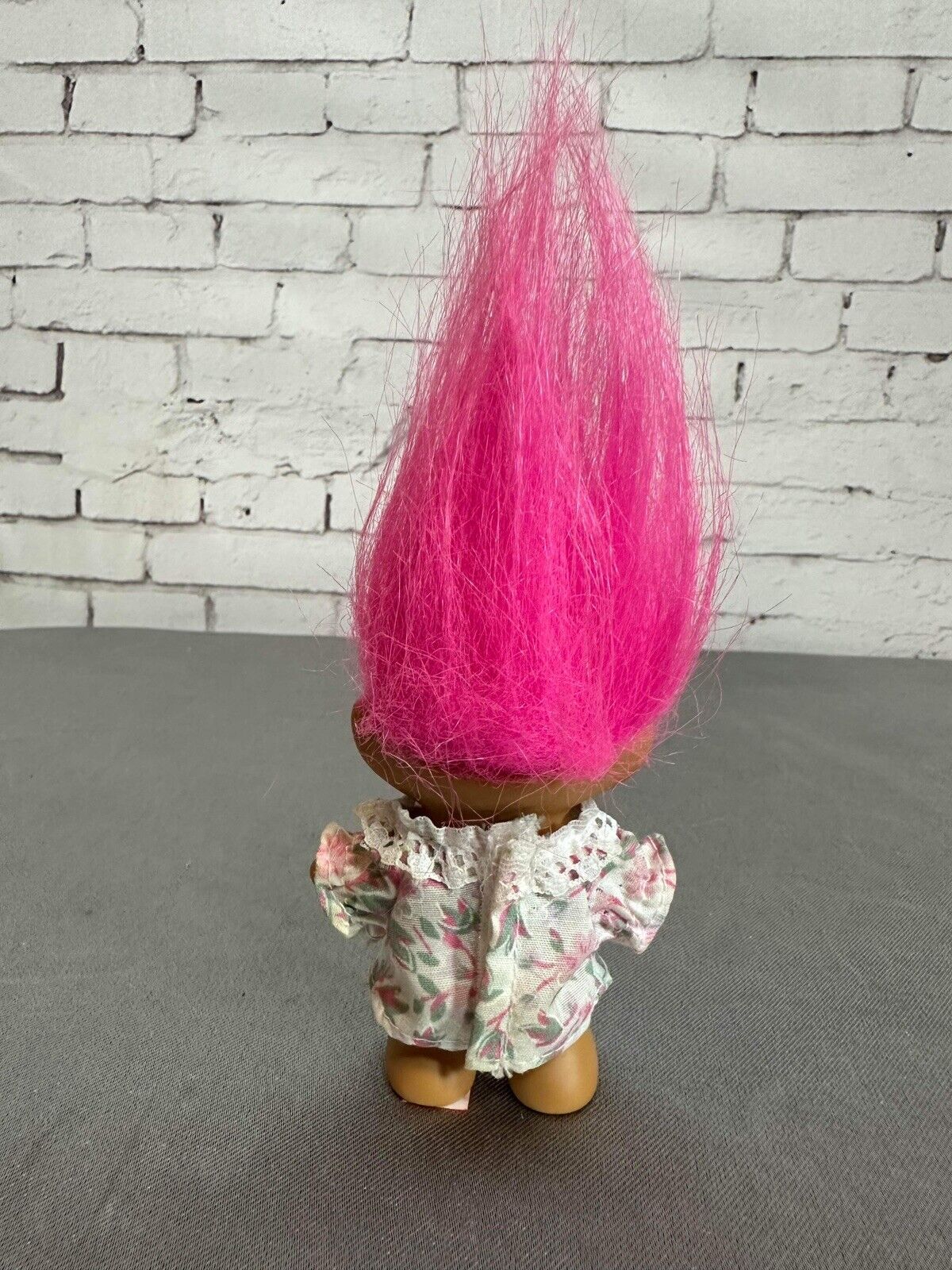 Vintage Russ Troll Doll Wearing Floral Dress With Pink Hair VTY