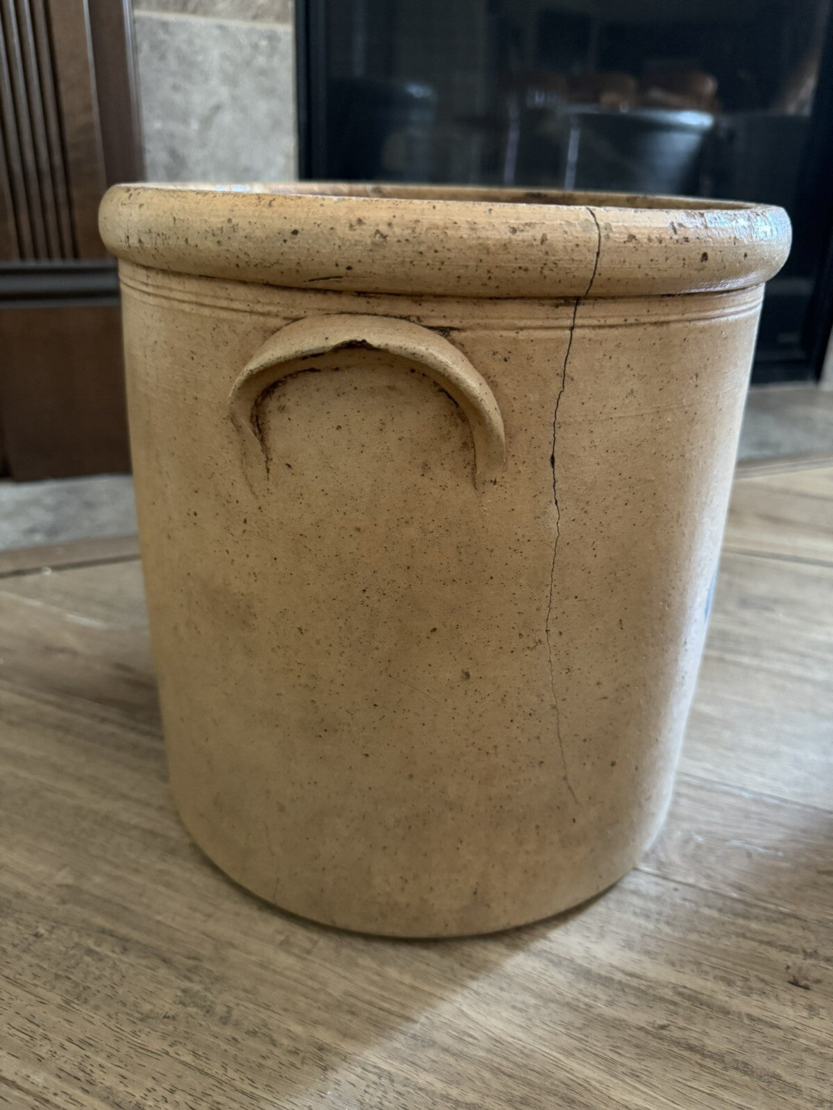 Antique Stoneware Crock Cobalt Blue "Lazy Eight Target" Design Dual Handle 3 Gal