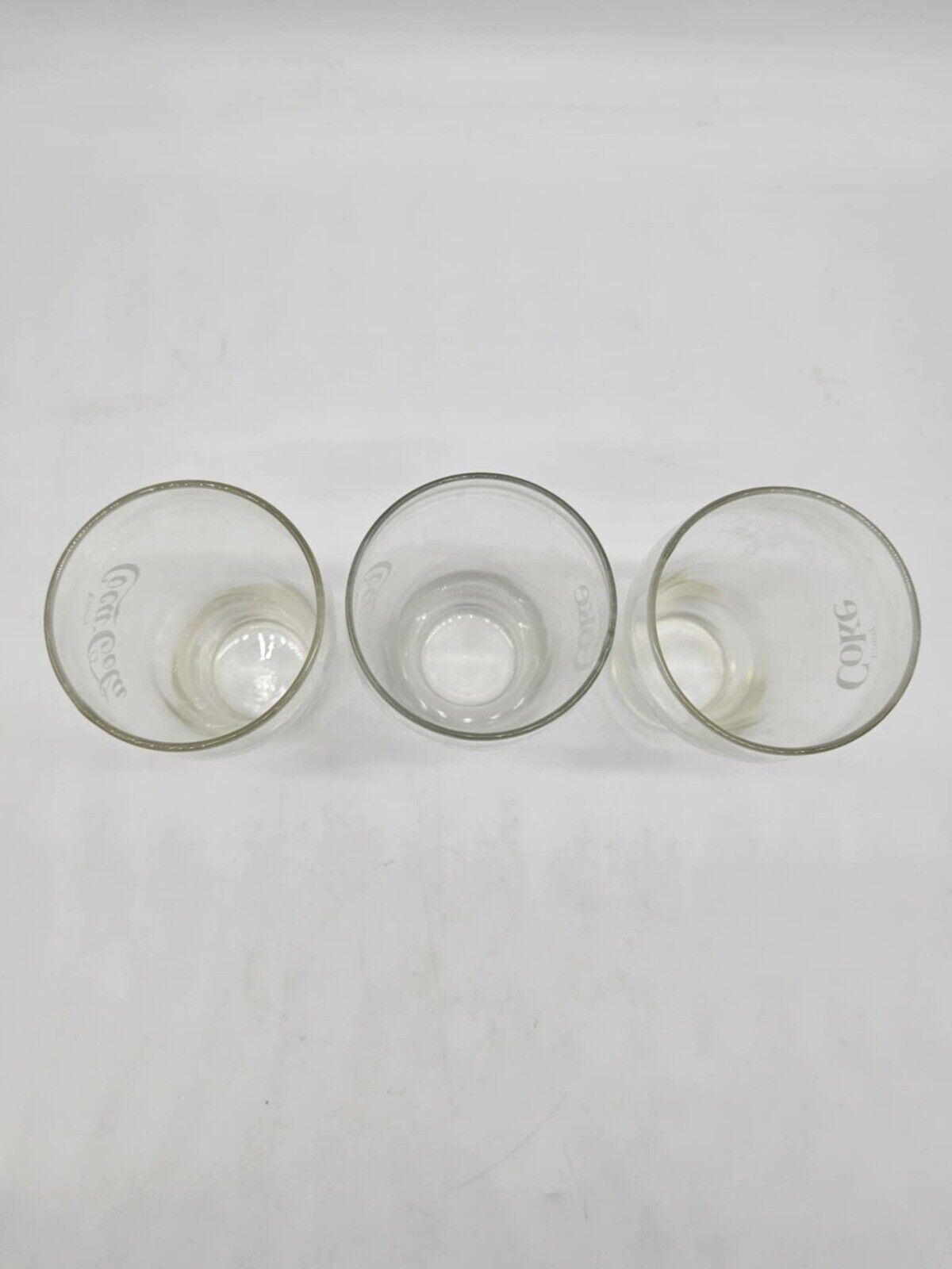 VINTAGE Set of 4 Enjoy COKE/Enjoy COCA COLA WHITE LABEL DRINKING GLASSES