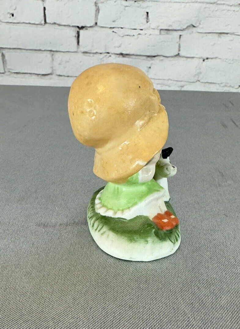 Adorable Vintage  Dog  / Small Figurine Girl  2 3/4 "