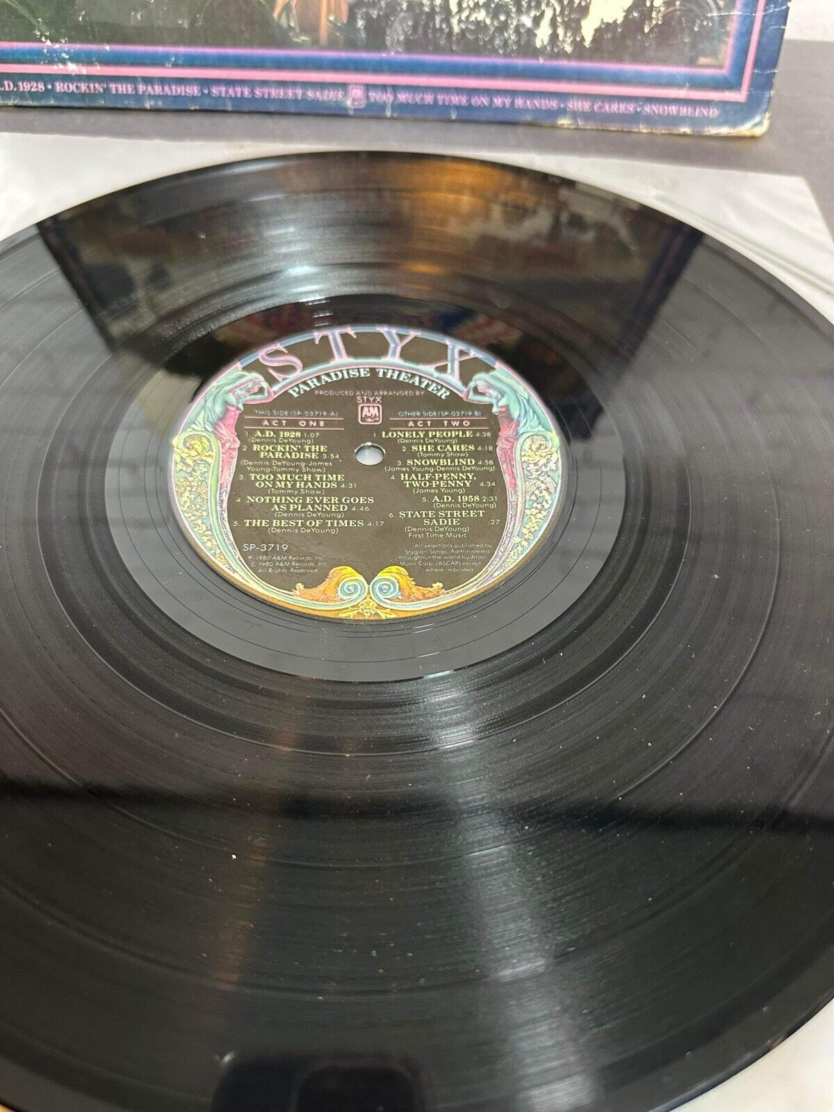 STYX PARADISE THEATER VINYL RECORD LP LASER ETCHED DISC