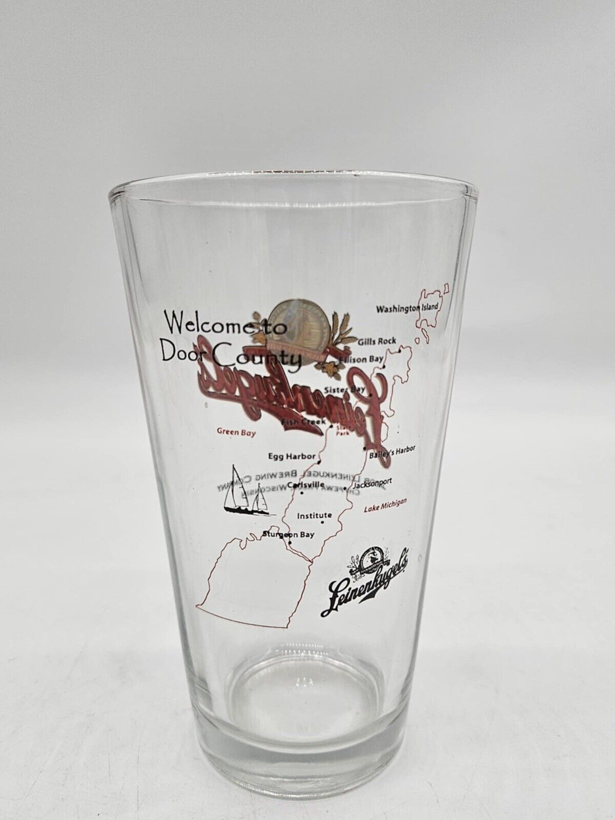 CHIPPEWA FALLS WISCONSIN LEINENKUGELS BEER GLASS SCREEN PRINTED 5 3/4"