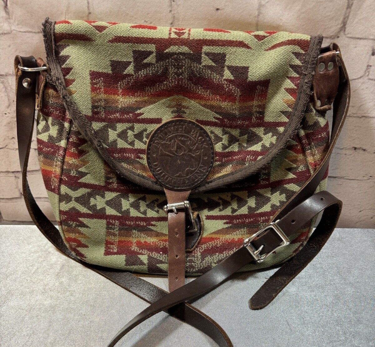 Deluth Pack Wool Aztec Patterned Bag W/ Genuine Leather - PERFECT cond. WCLTH
