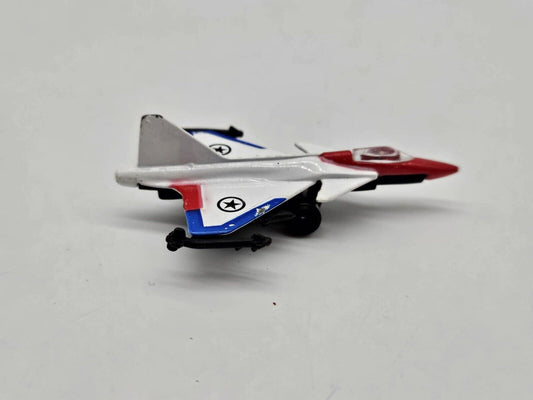 6006 MILITARY FIGHTER JET WHITE RED BLUE DIECAST 2 1/2" PLANE W MISSILES - CHINA