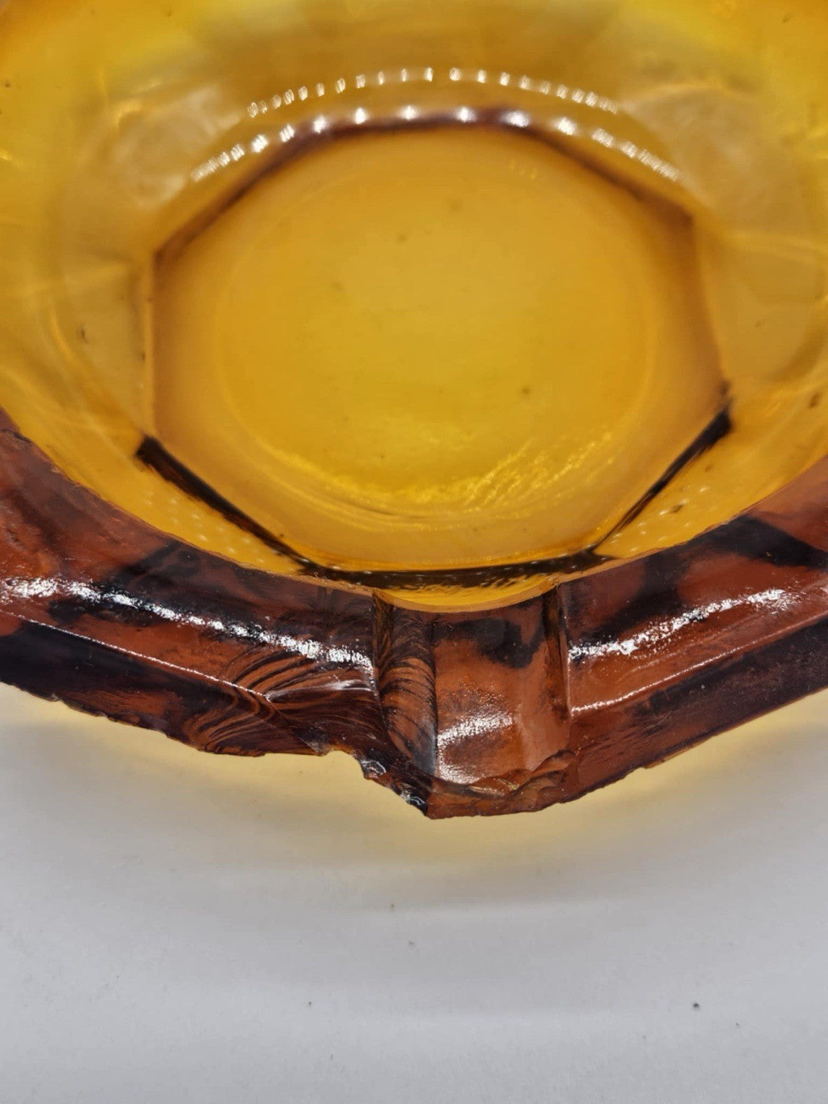 Vintage Yellow Amber Cigar Glass  Ashtray Octagon Smoking Room Bar