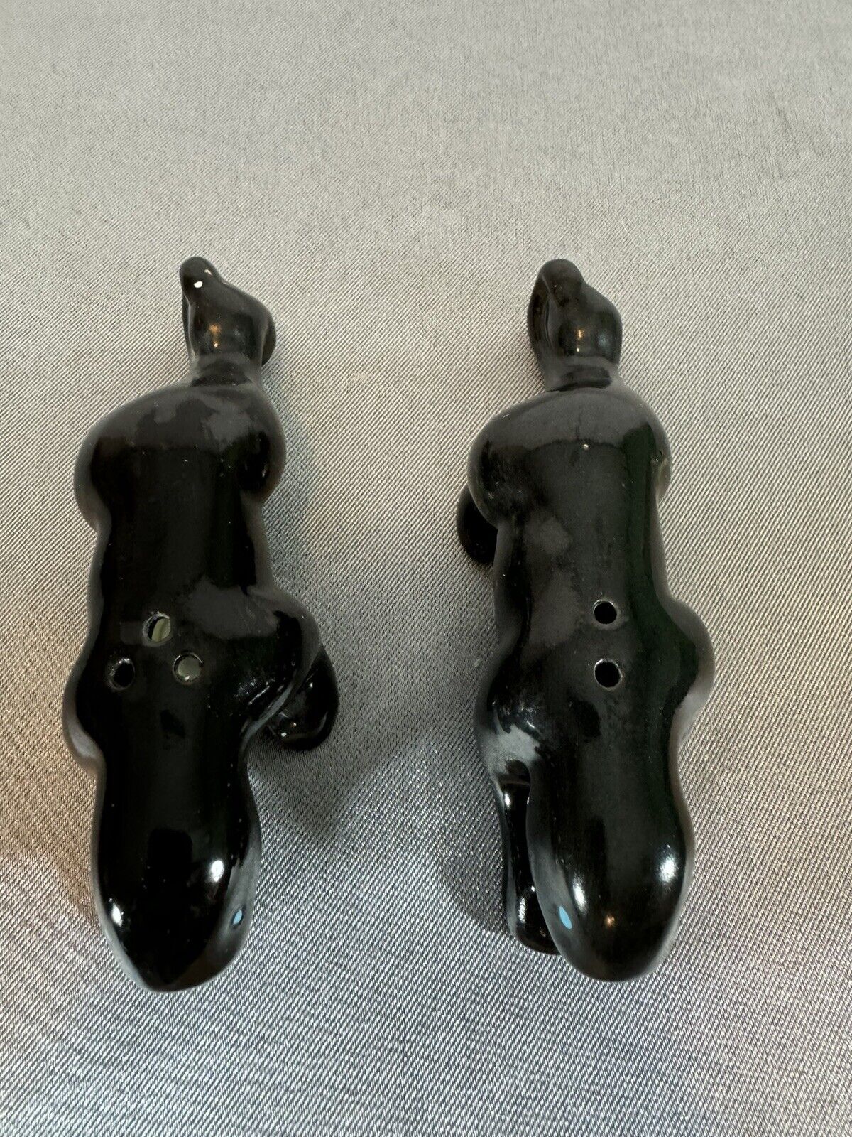 Vintage Artmark Ceramic Salt and Pepper Shakers Black Panthers Blue Eyes 5" TNO