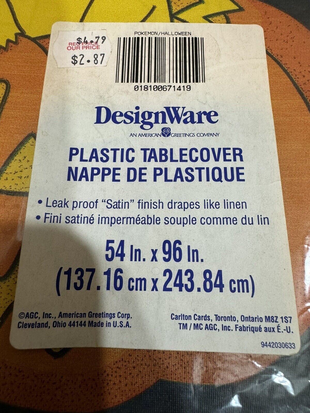 Vintage Pikachu Nintendo Pokemon Halloween Plastic Table Cloth Cover 54" x 96"