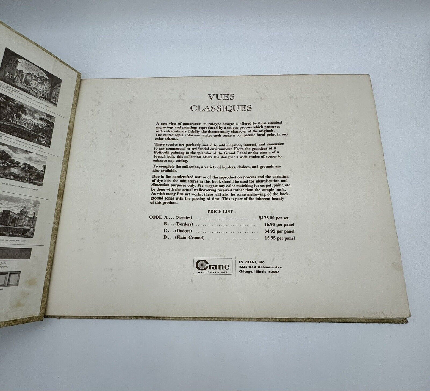 Antique Vintage I.S. CRANE, INC. Wall Coverings Ordering HC Book