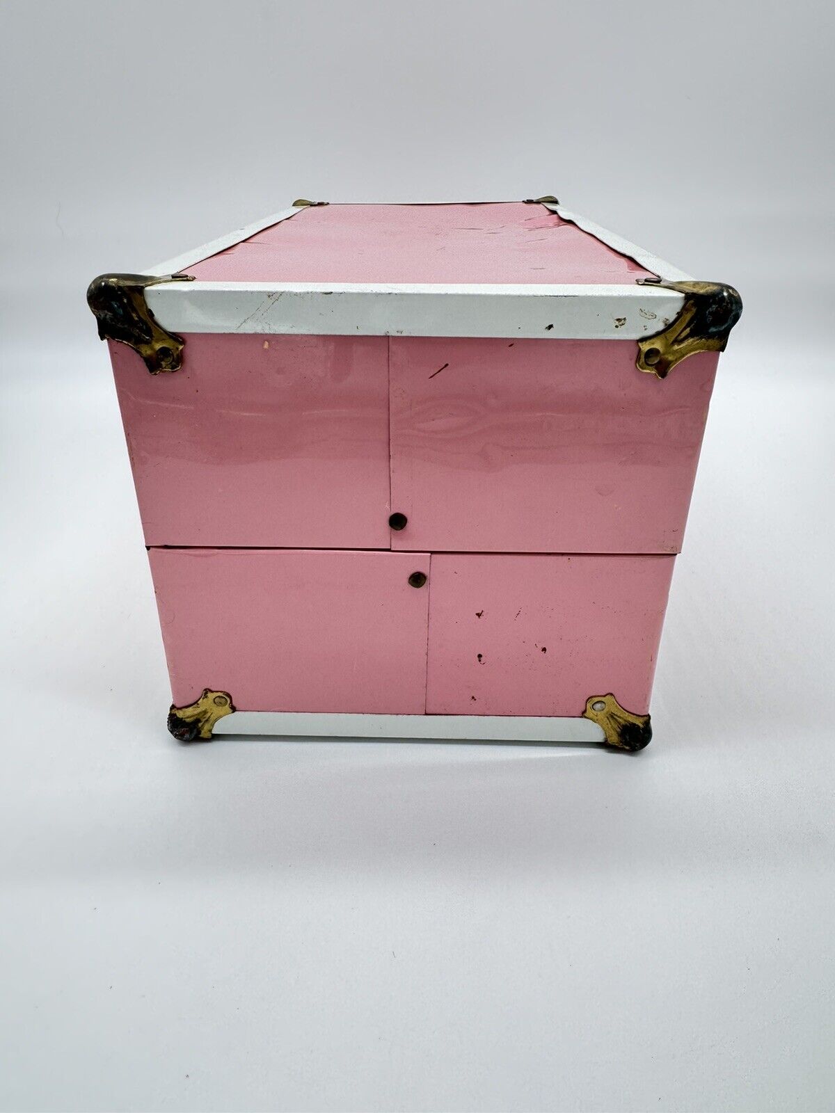 Vintage ATCO Pink Metal Large Doll Wardrobe Clothing Trunk Carrying Case 10”x 6"