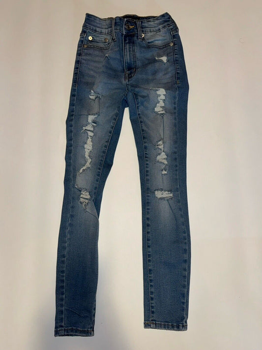 Aeropostale Super High Rise Jegging Jeans Women’s 00 Short Blue Stretch Denim