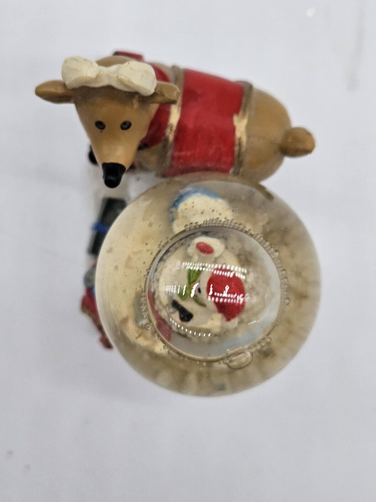 Vintage Miniature Snow Globe 3” ~ Reindeer With Snowman Collectible