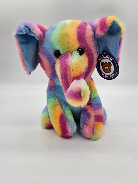 A&A  Global Industries Pastel Wavy Rainbow Swirled Plush Elephant NWT