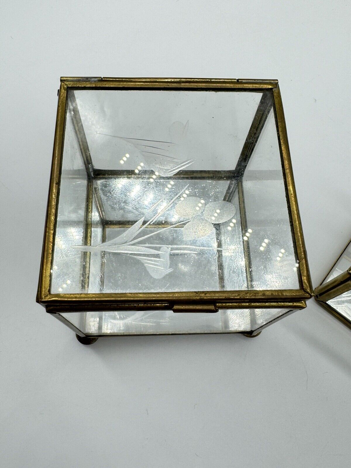 Antique Brass Glass Jewellery Boxes Set of 3 Original Old Hand Crafted