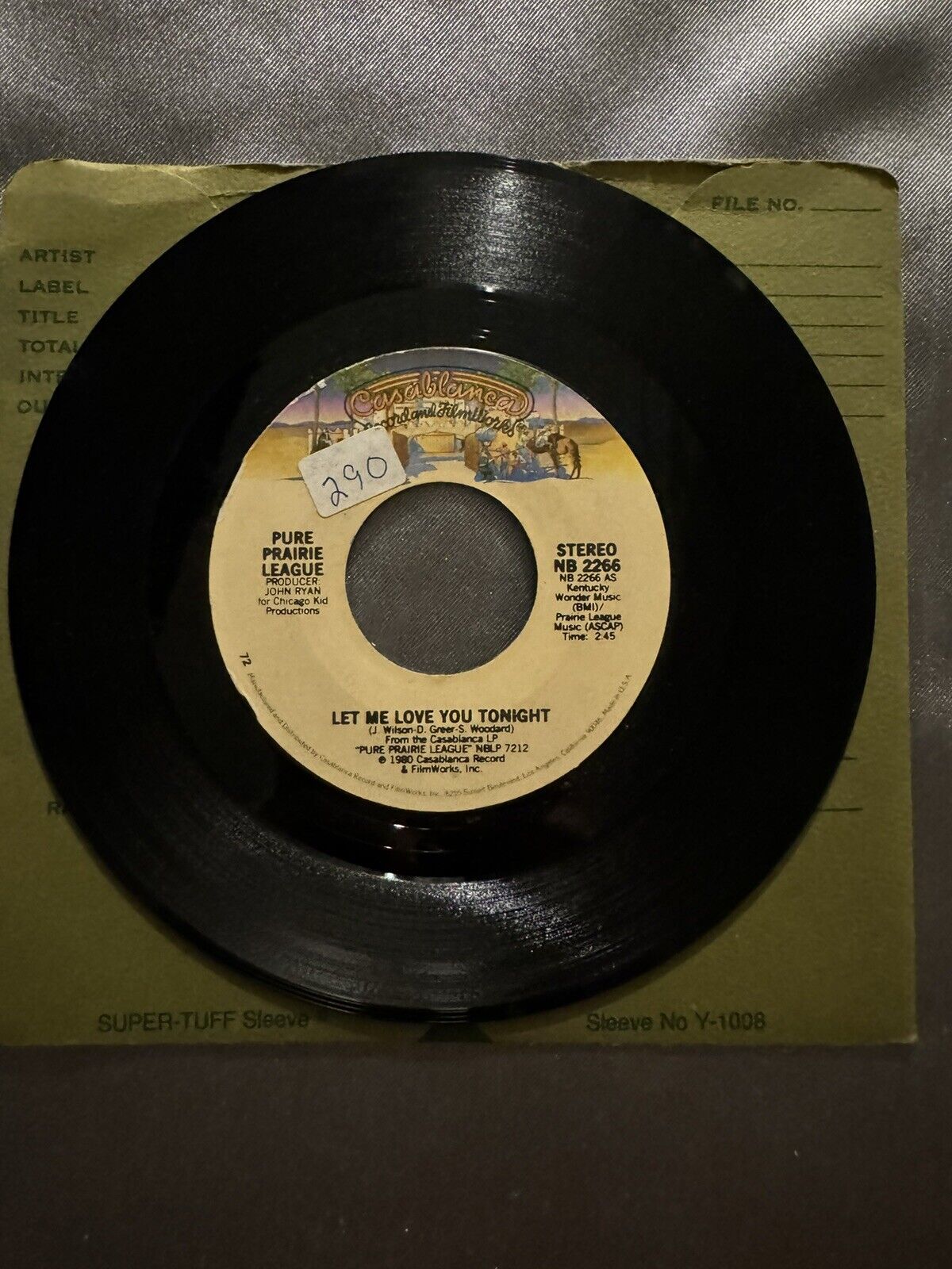 45 RPM Record Pure Prairie League Let Me Love You Tonight/Jenny Lou (box7)
