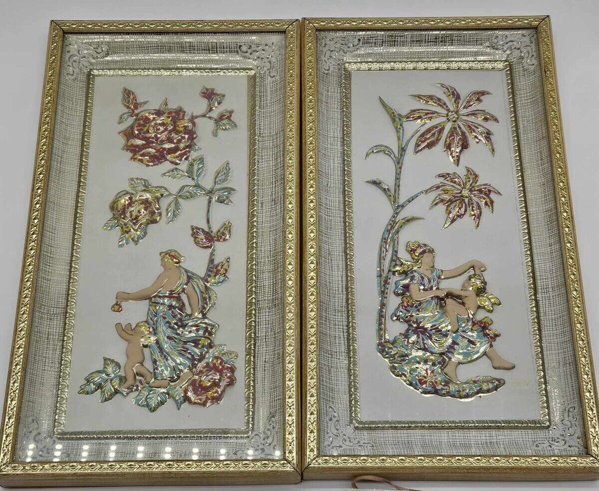 2 Vintage Metalcraft 4 Seasons Framed 3D MCM Pictures Art - NO. 7025