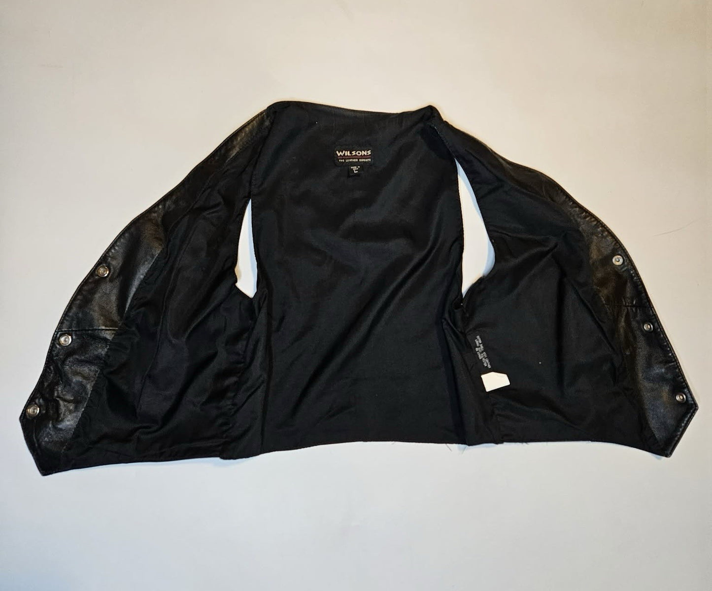 Vintage WILSONS Leather Experts black snap button biker vest men L