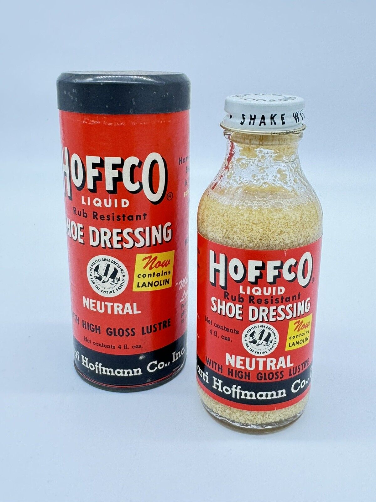 Antique Hoffco Shoe Dressing Vintage Cardboard Tin Liquid Shoe Dressing White