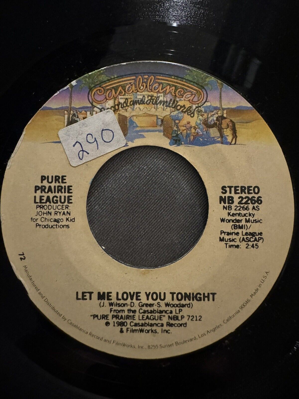 45 RPM Record Pure Prairie League Let Me Love You Tonight/Jenny Lou (box7)