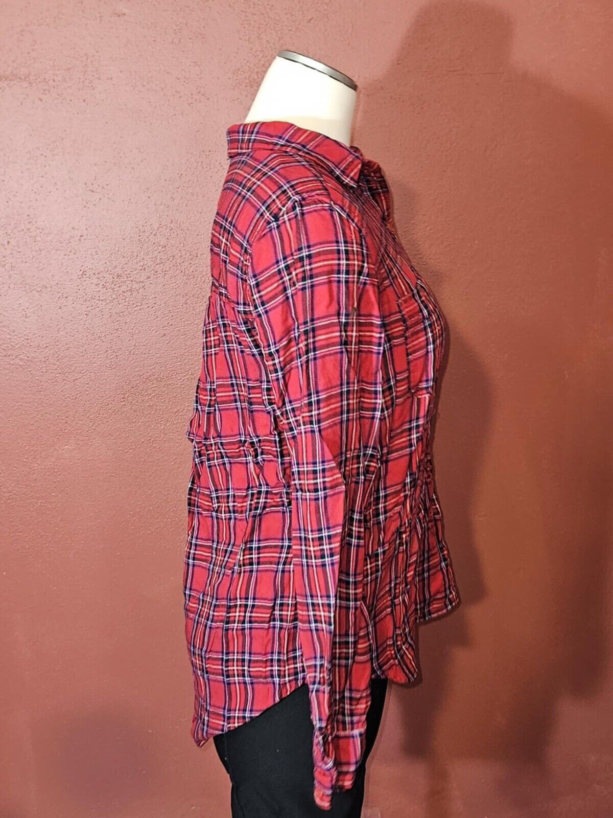 Universal Thread Flannel Shirt Womens S ~ Red Plaid Long Sleeve Popover WCLTH