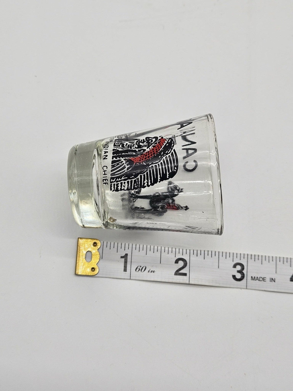 Canada Totem Pole Souvenir Shot Glass Indigenous Chief Vintage