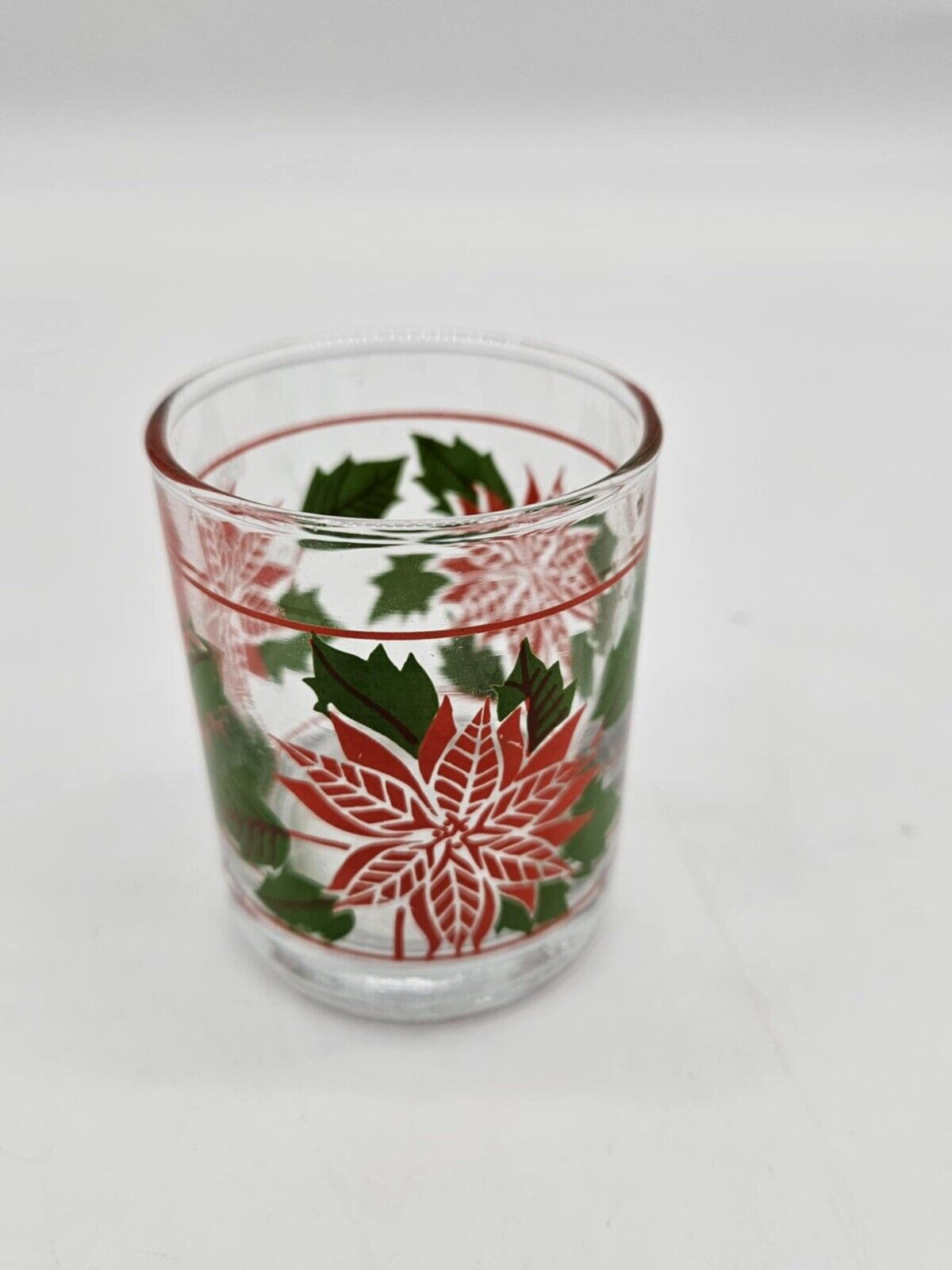 Vtg Poinsettia Shot Glass Candle Holder Votives - Holiday Christmas