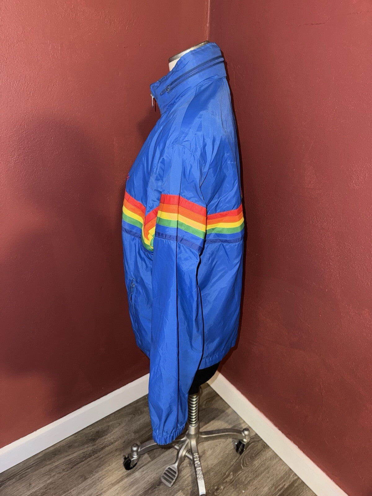 Vintage Ocean Pacific Rainbow Royal Blue Wind Breaker Jacket size S - Pride