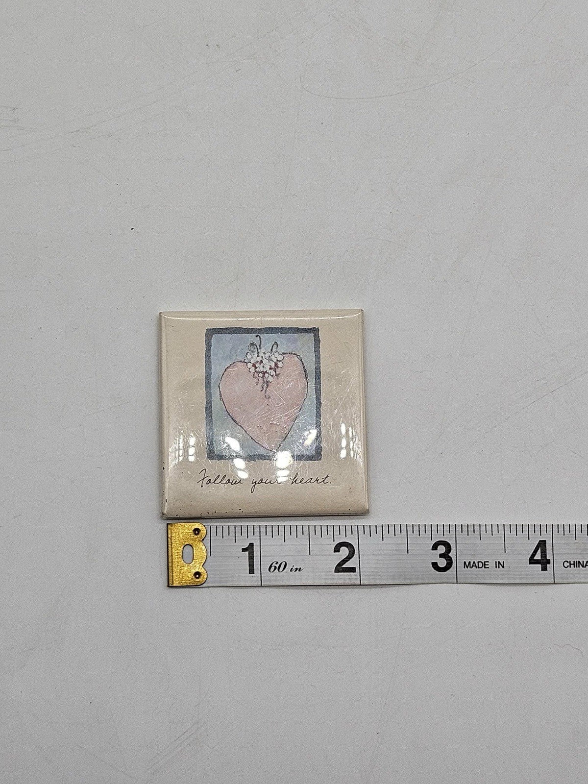Vintage Heart Tile Fridge Magnet Follow Your Heart Ceramic