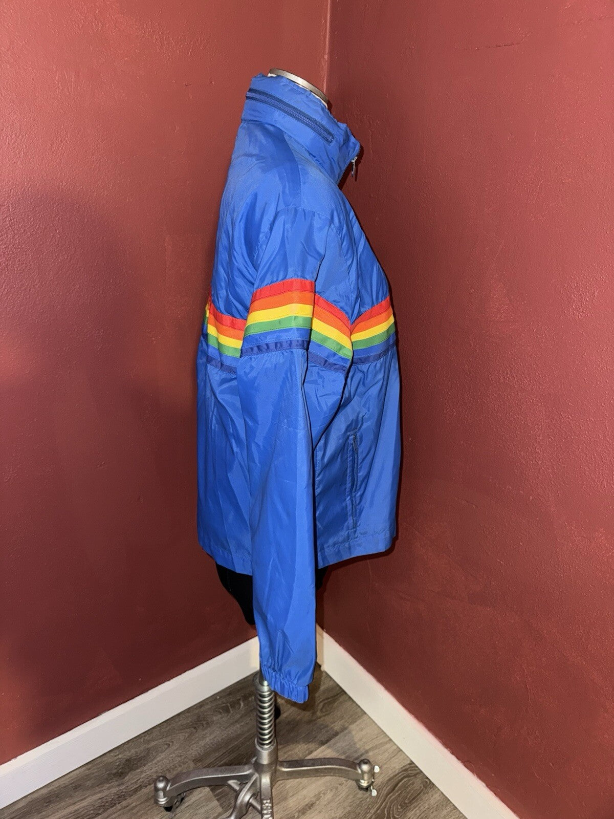Vintage Ocean Pacific Rainbow Royal Blue Wind Breaker Jacket size S - Pride