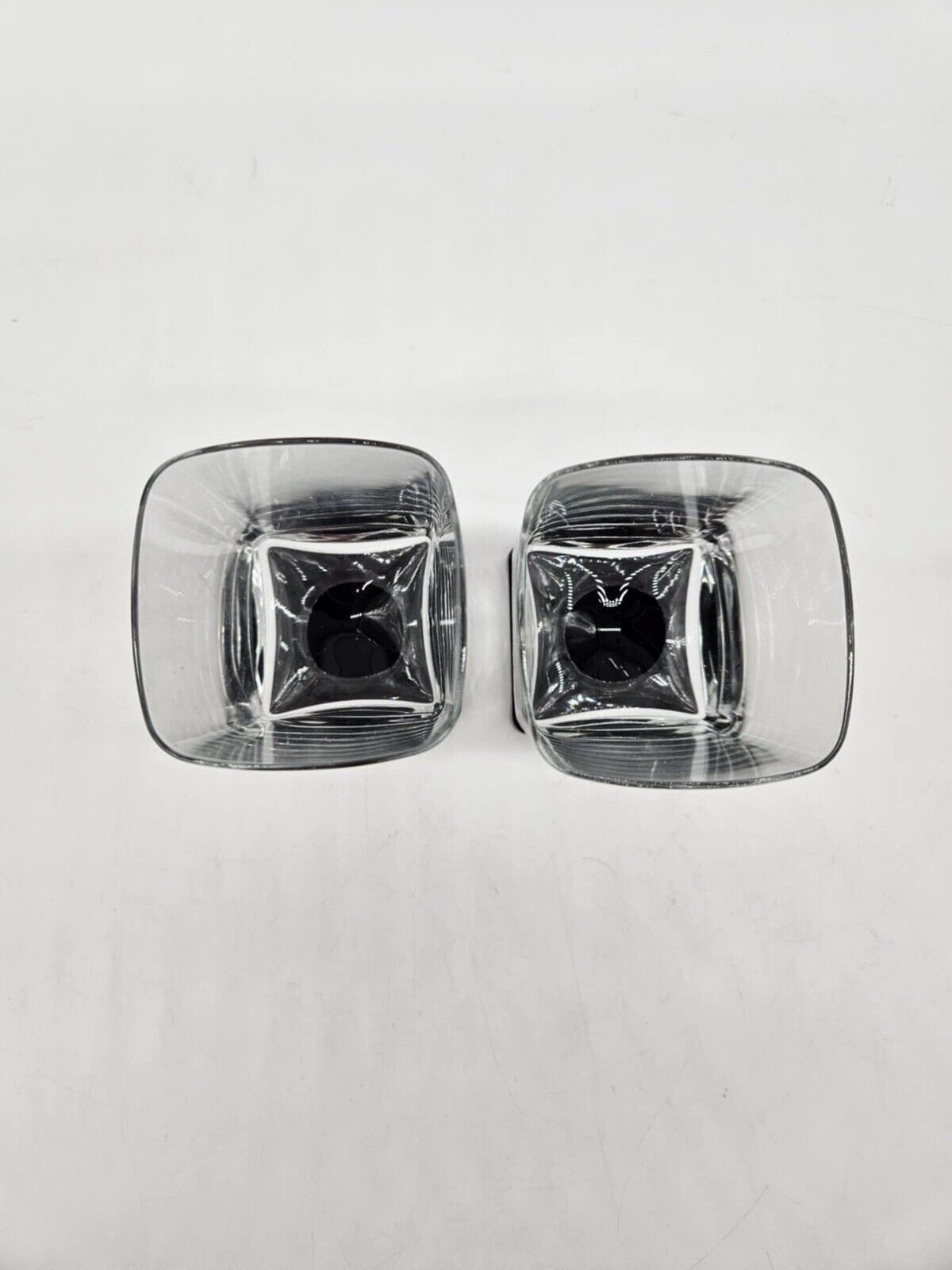 Set/2 DiSaronno Black Base Glass Square Footed Pedestal 4” Rocks Cordial Barware