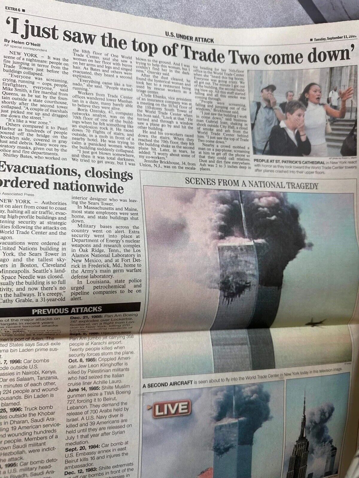 September 11th 9/11 2001 Vintage Newspaper LOT U.S. Attacked TNO