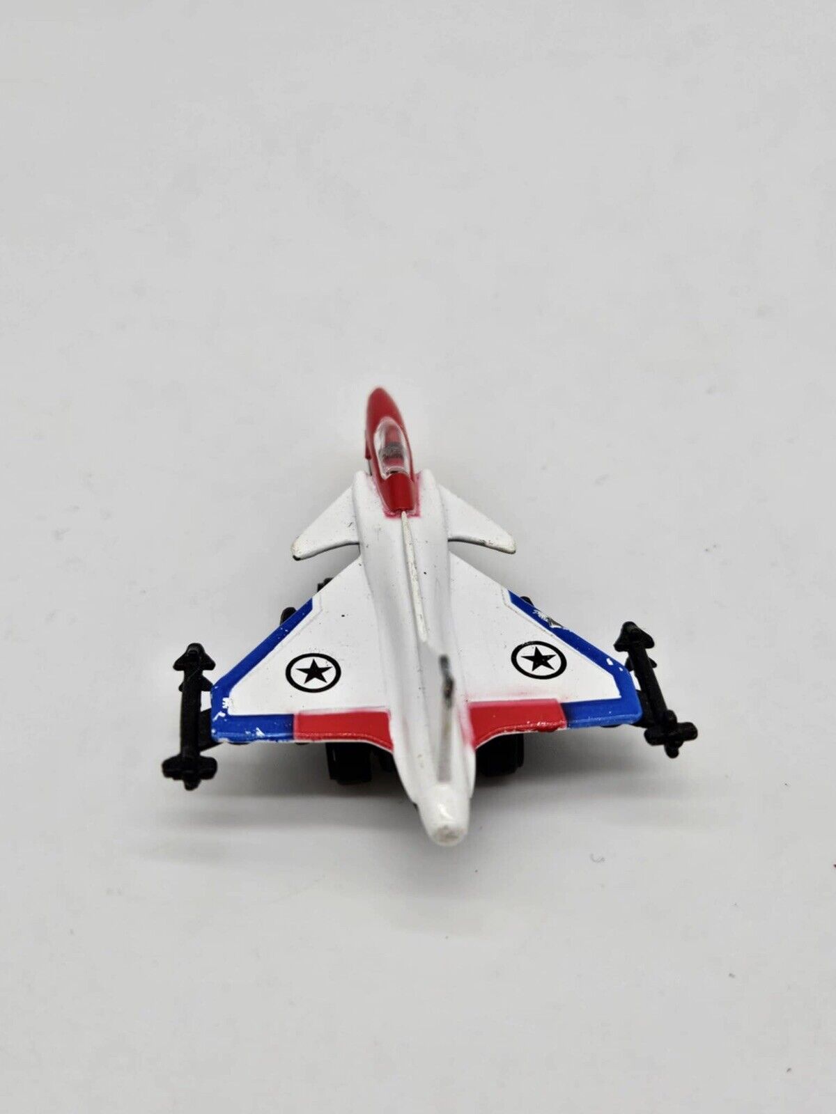 6006 MILITARY FIGHTER JET WHITE RED BLUE DIECAST 2 1/2" PLANE W MISSILES - CHINA