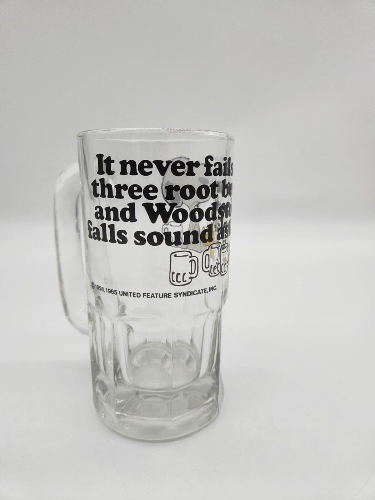 1965 Vintage Peanuts Snoopy Woodstock Root Beer Glass Mug Stein Collectible