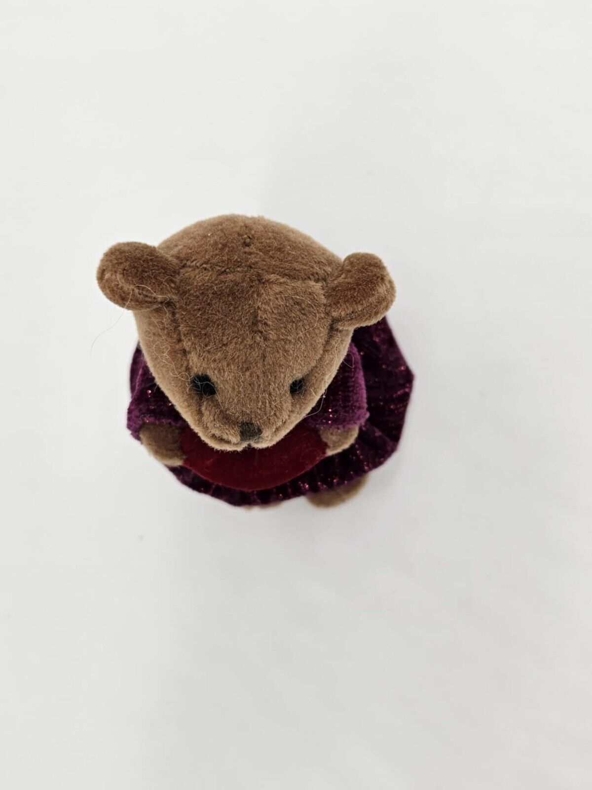 Russ Berrie plush glitter bear #4913, red & purple with heart