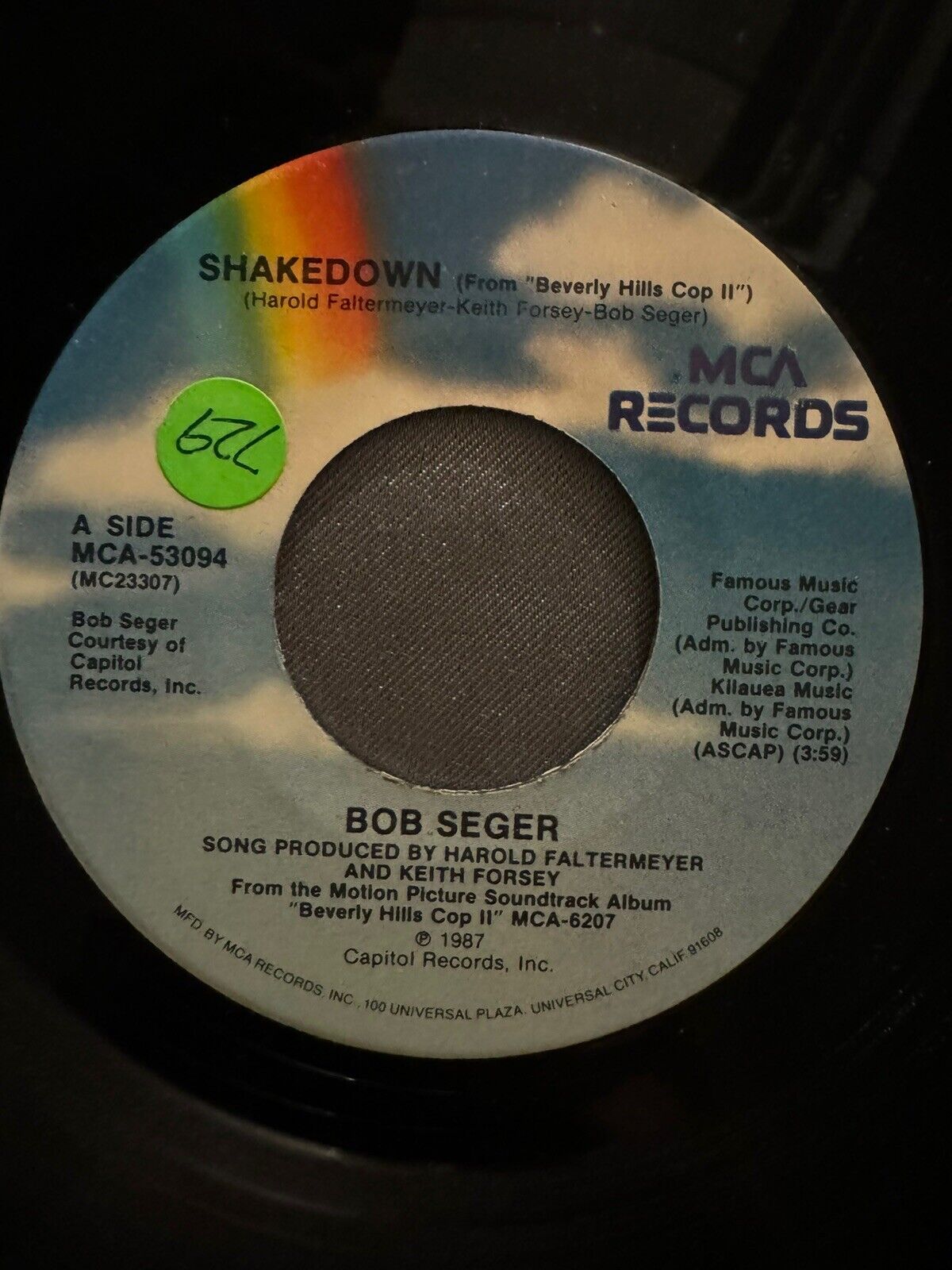 Bob Seger 45 Shakedown / The Aftermath Vinyl Record 7”