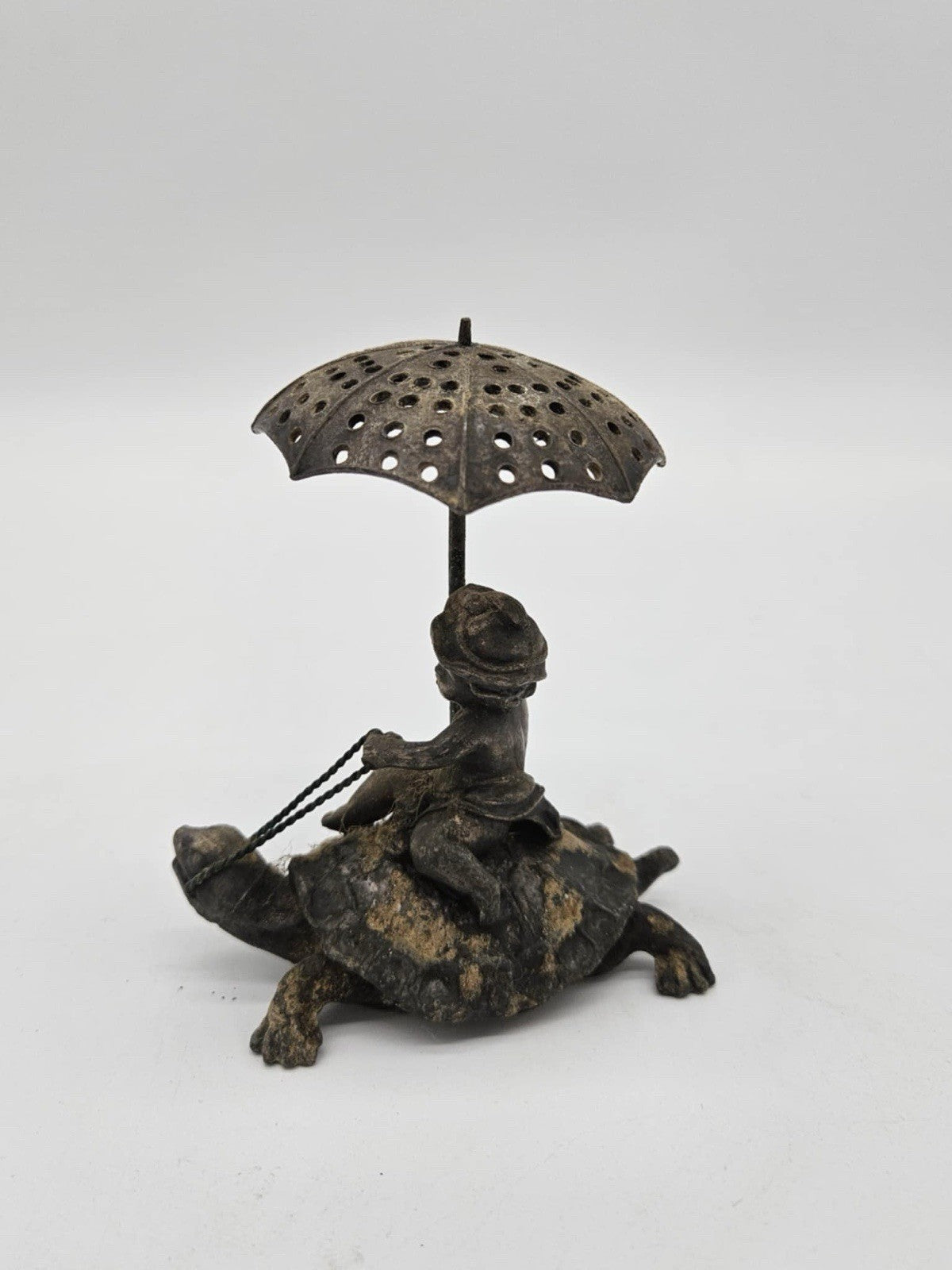 Rare Pairpoint Toothpick Holder Cherub on a Turtle Holding an Umbrella c. 1880