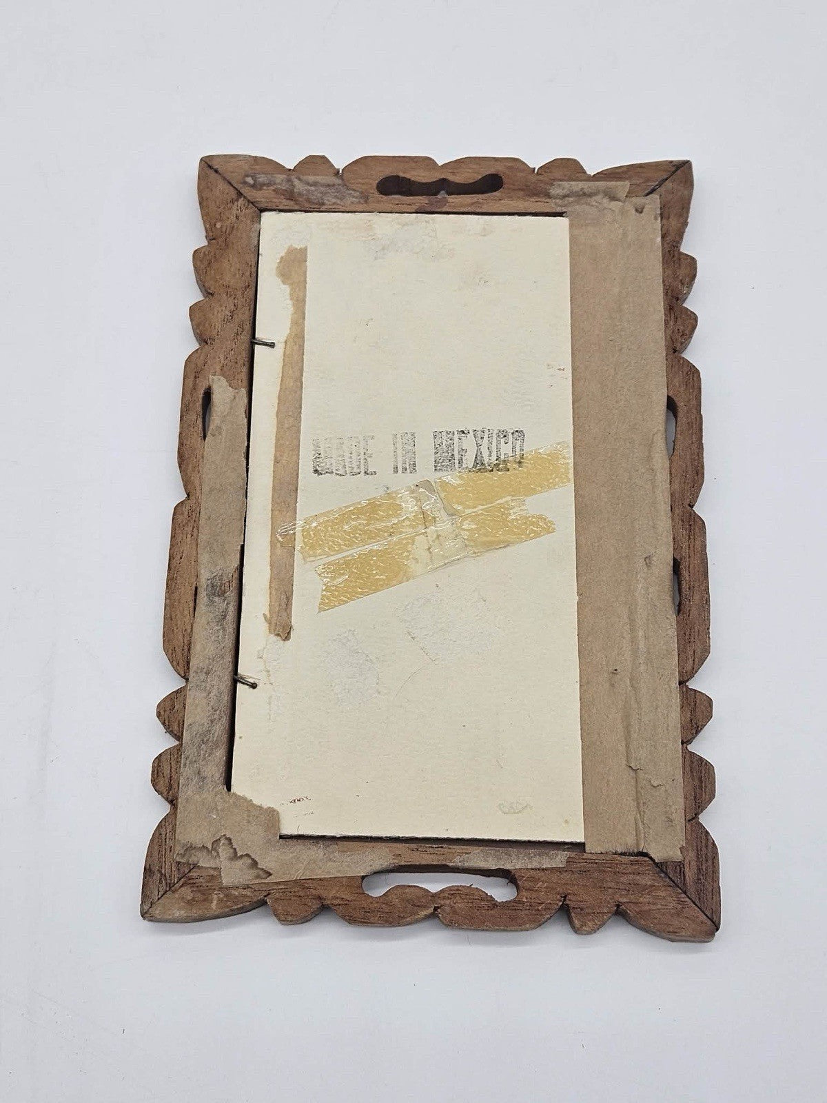 Vintage Mexican Folk Art Feather Craft Bird Picture Carved Frame