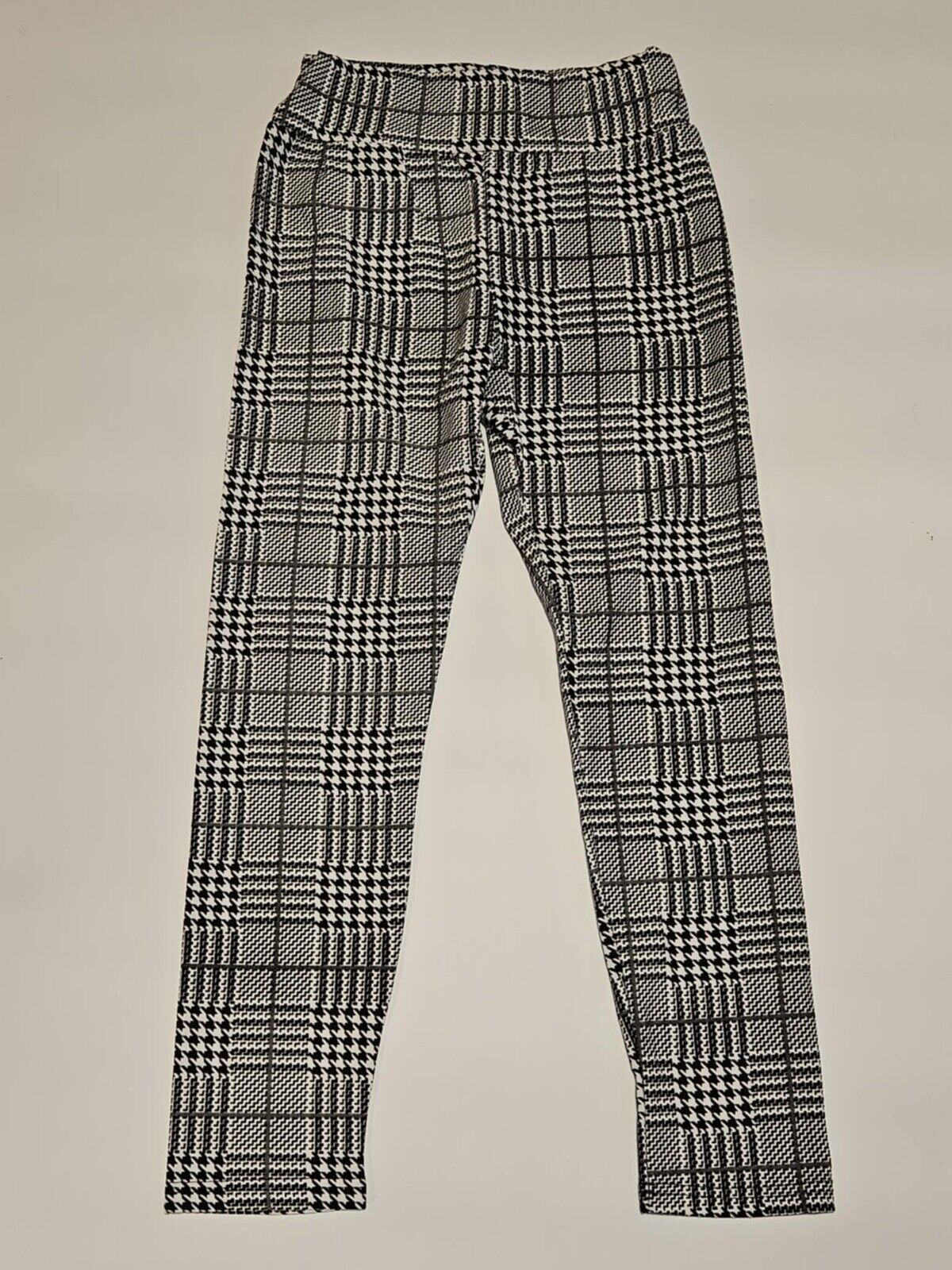 Stretchy Legging Dress Pants Black White Plaid Stretch Waist Sz M WCLTH