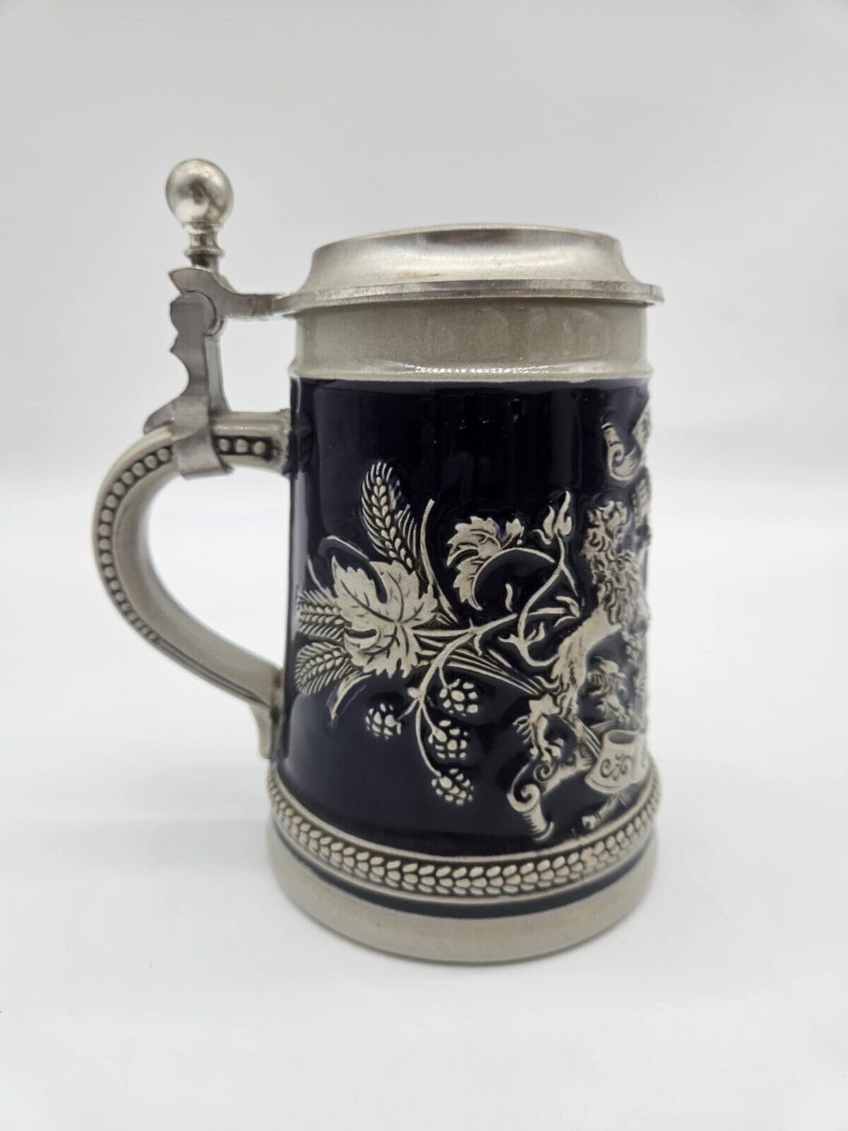 Vtg Gerz Pewter Lidded German Beer Stein Black Hopfen Maiz Gott erhalts Lions 6"