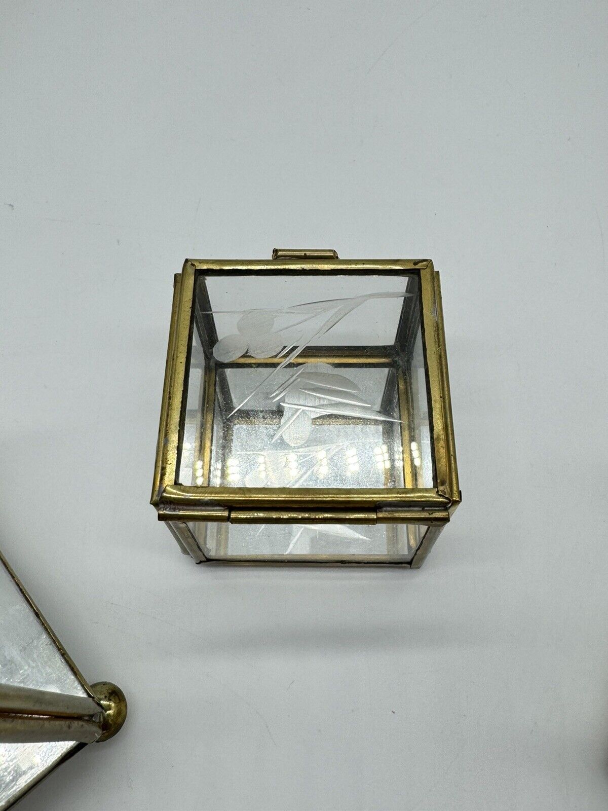 Antique Brass Glass Jewellery Boxes Set of 3 Original Old Hand Crafted