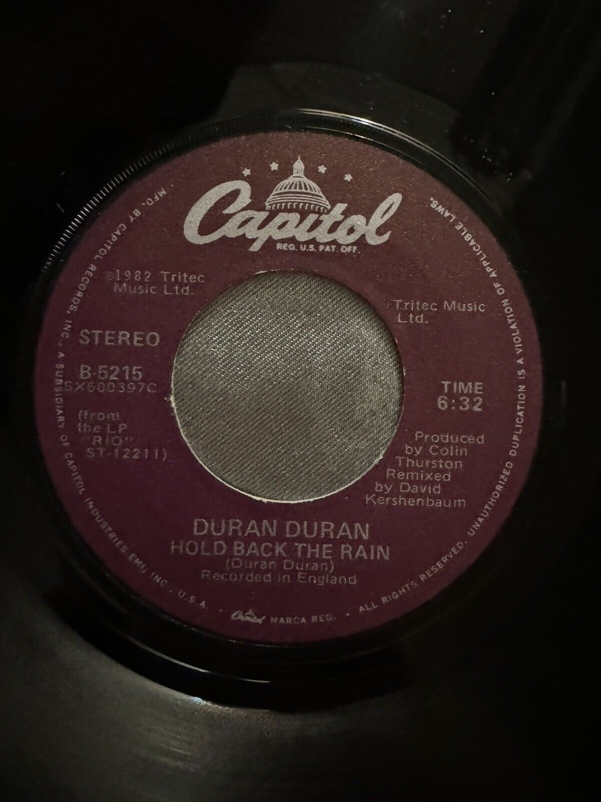 Duran Duran-Rio-Hold Back The Rain-Capitol B-5215-Vintage '82 Picture Sleeve 45