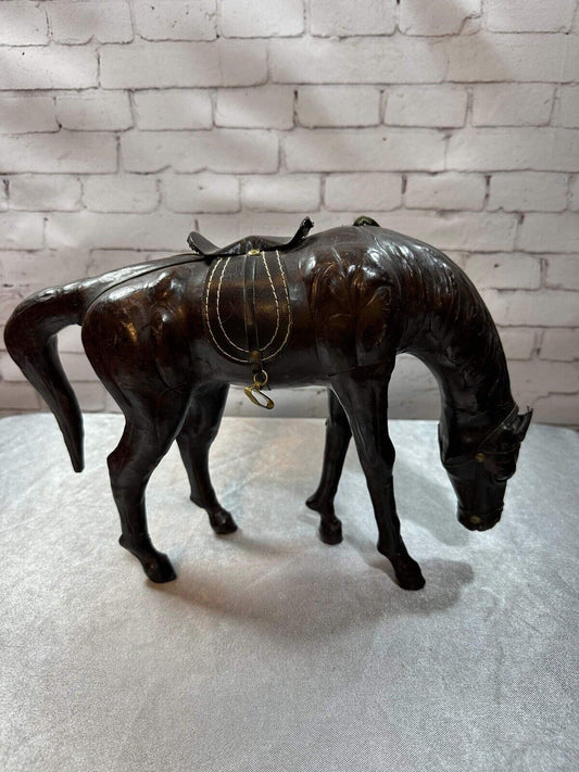 GORGEOUS Antique Leather Wrapped Vintage Brown Horse Statue Realistic QCC FNF