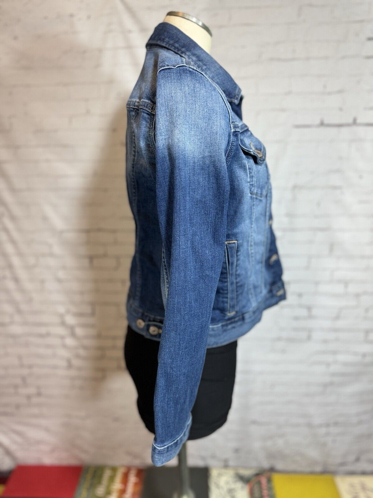 SZ SMALL Calvin Klein Jeans Jacket Women's Blue Denim Trucker Stretch WCLTH 001