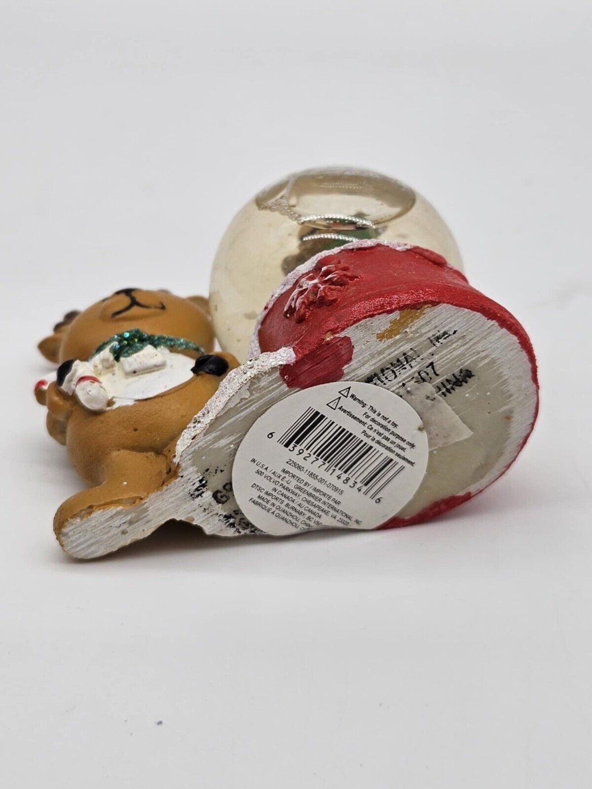 Adorable Ceramic Christmas Reindeer Holding Reindeer Snow Globe