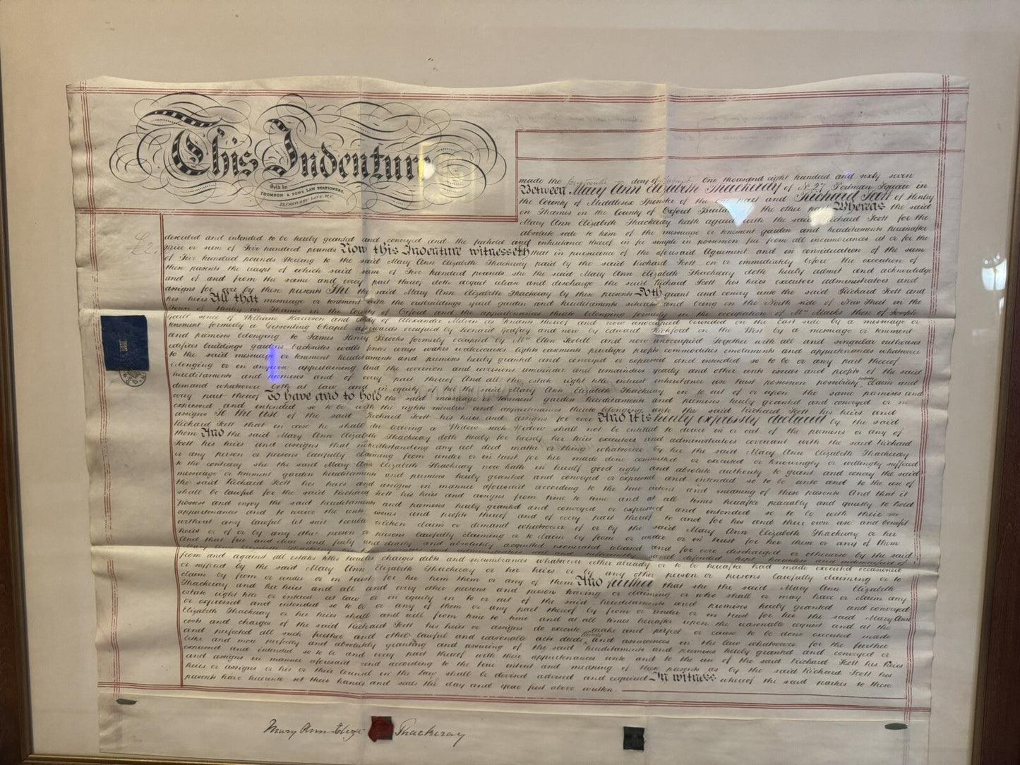 Antique Framed Indenture Document - Handwritten 19th Century Legal Indenture