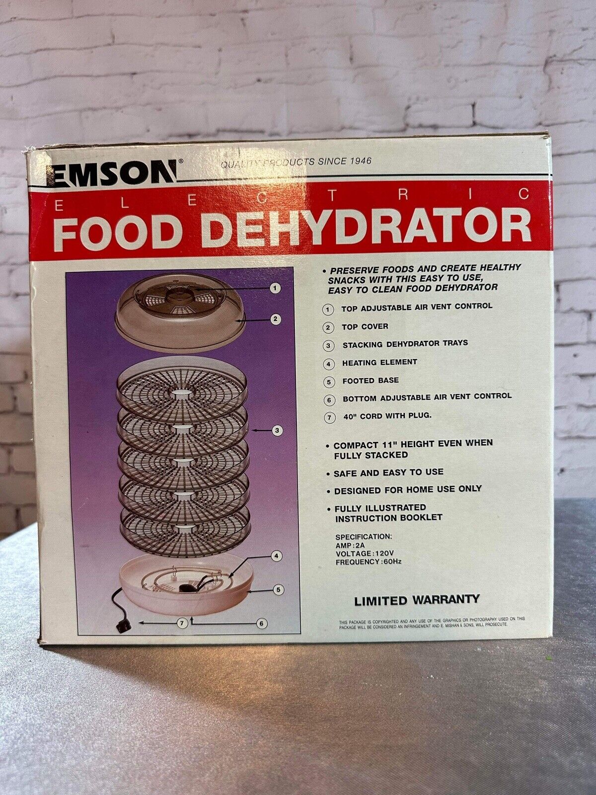 Emson Electric Food Dehydrator Jerky Maker 5 Trays New In Box NOS VDSH TNO